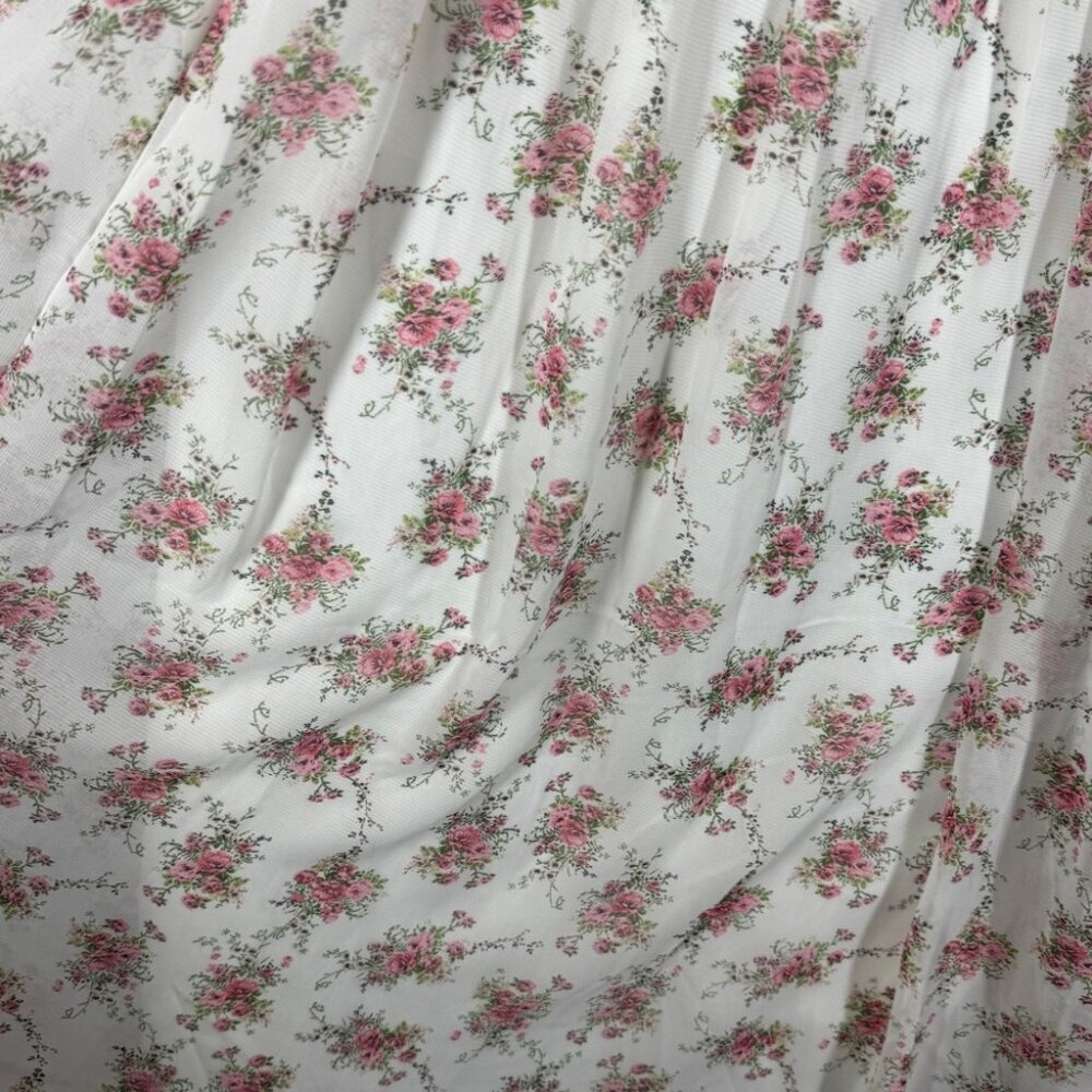 Frime White Floral Pleated Midi Skirt Size L Romantic Cottagecore Flowy Vintage - Picture 7 of 13